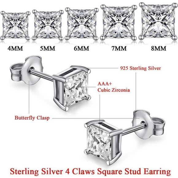 5MM S925 Sterling Silver CZ Stud Earrings for Women/Girl, US19251021 - Picture 13 of 13